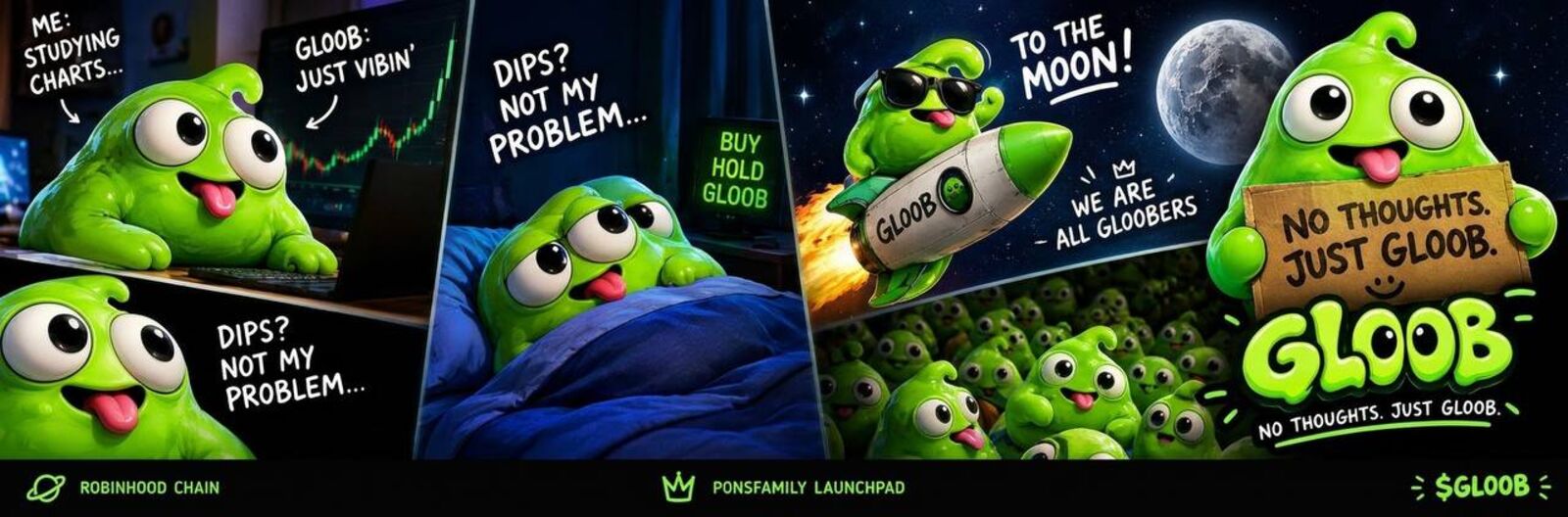 GLOOB banner: Robinhood Chain, PonsFamily Launchpad, $GLOOB